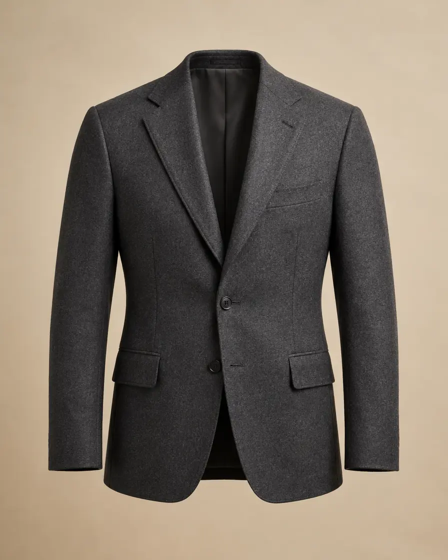 Men's charcoal single-breasted blazer, front view